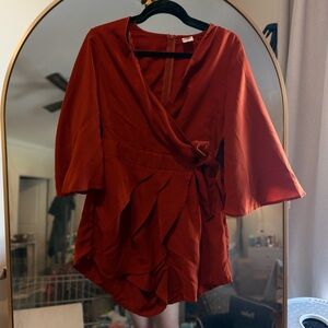 Selfie Leslie Rust Orange Wrap Skort Romper